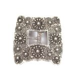 An unusual 19th Century European filigree work white metal belt buckle, dated and signed 1868, 10cm
