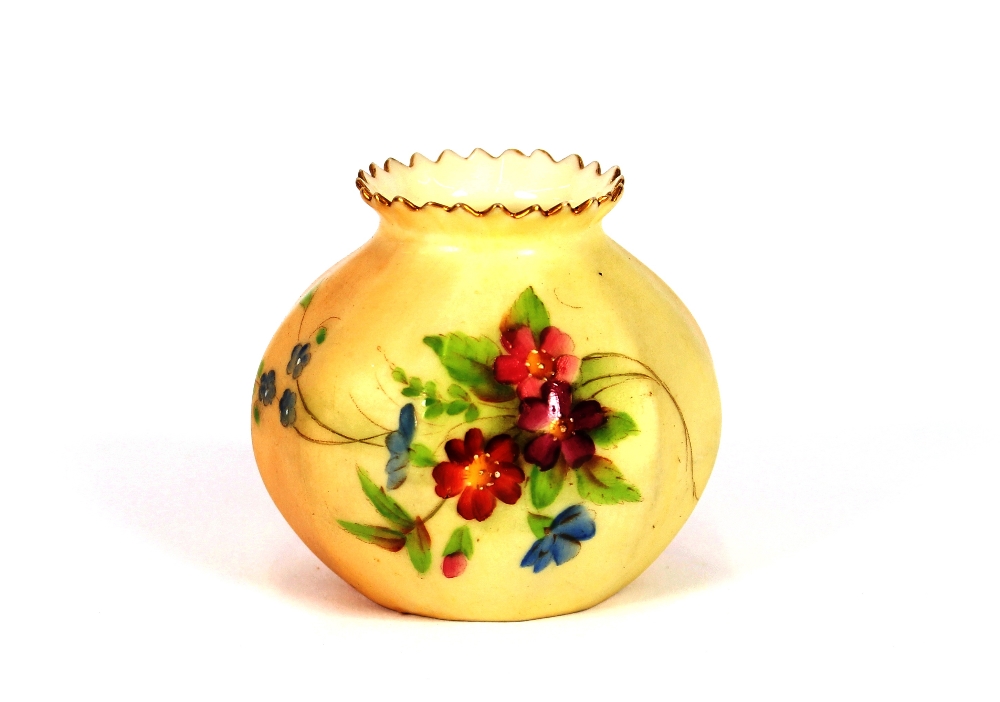 A Royal Worcester baluster posy vase, painted with foliate sprays, 6cm high