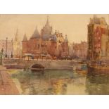 William Benner, 1884-1964, a pair of studies depicting continental port scenes, signed watercolours,