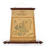 A map of Europe, by George Kendall of hanging scroll form, mahogany top and bottom rail