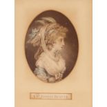 19th Century school, pencil sketch of a seated lady with ringlets in her hair, unsigned, 13.5cm x