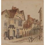 Edward Pococke, 1843-1901, study of Angel Lane, Ipswich, pencil and watercolour study; and a pair,