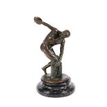 A bronze figure of a discus thrower, after the Antique with foundry mark to base, Garanti, Paris, on
