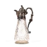 A good quality cut glass and electro plate mounted claret jug, decorated bands of hobnail and