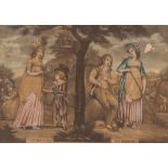 A pair of early 19th Century coloured engravings, depicting the four seasons, contained in