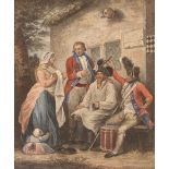 Three 19th Century prints, "The Recruit", "Pardoned" and "Deserter"; together with a coloured