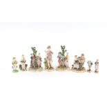 A Meissen porcelain figure group, depicting two young children with a bird cage, 14cm high; and a