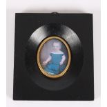 A miniature print of a young girl, the ebonised wooden frame with gilt slip, 5cm x 4cm