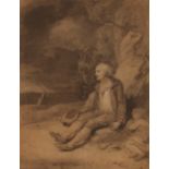 Thomas Barker of Bath, 1769-1847, study of a blind beggar seated in a landscape, pencil and monogram