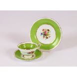 A part Copelands Grosvenor china tea set, having painted floral spray decoration and apple green