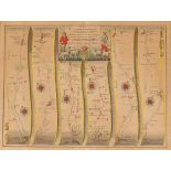 An Antique coloured map, by Ogilby, the roads from Chelmsford in Essex; a small coloured map of