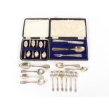 A cased set of six silver teaspoons; various other silver spoons etc.