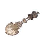 An Antique Dutch spoon, depicting a court figure, with London import marks