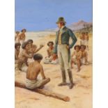 E.S. Hardy, study of a figure preaching to natives on the shore, signed gouache and watercolour,