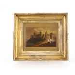 19th Century school, study of Framlingham Castle, unsigned oil on canvas, 19cm x 22.5cm, (in need of