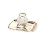 A late Victorian silver ink stand, with gadrooned border decoration, presentation inscription "