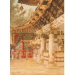 M. Kawakubo, a pair of studies depicting Eastern temples, signed watercolours, 31cm x 22cm