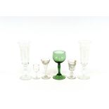 A Victorian Toast Masters glass; cordial glass, a pair of champagne flutes etc.