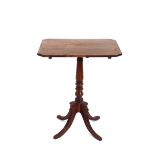 An early 19th Century mahogany and rosewood cross-banded snap top tea table, the canted corner top