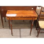 A Georgian mahogany and rosewood cross banded D shaped card table,  the rectangular fold over top