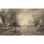 A 19th Century black and white print, depicting Thames river scene