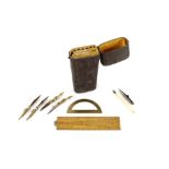 A shagreen cased part set of drawing instruments