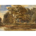 David Cox Jnr. study of a punt on a river, unsigned watercolour, 27cm x 35cm