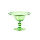 An iridescent green glass comport, 29.5cm dia. x 21.5cm high