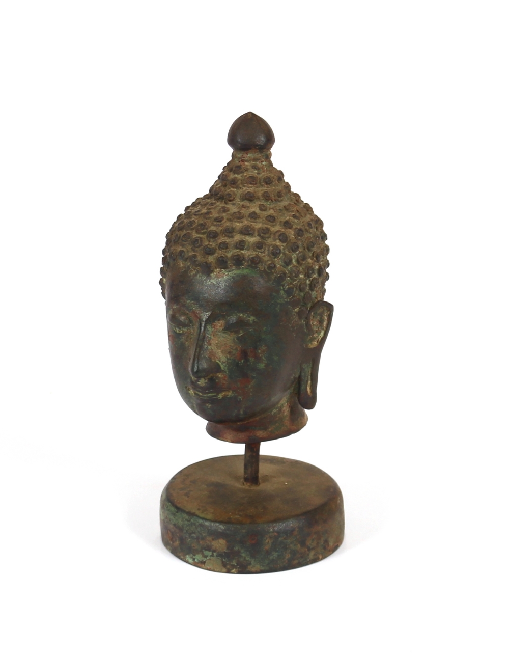 Two oriental bronze Buddha heads, 17cm high - Image 2 of 2