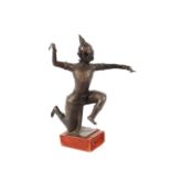 A 19th Century Asian bronze figure, of a warrior brandishing an axe, 38cm high overall