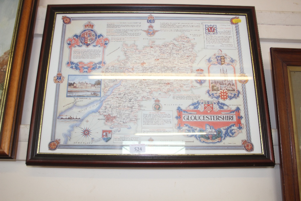 A framed map of Gloucestershire