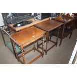 An oak two tier tea trolley together with two barl