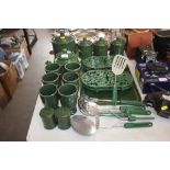 A quantity of green glazed kitchenalia to include