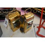 Pair of brass box lamps for carriage.