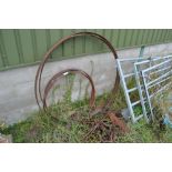 Various iron work for wagon to include wheel rims, brackets etc.