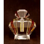 An Art Deco design fan shaped clear and amber glas