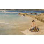 P J Ashmore, study of a semi-naked girl on a sandy