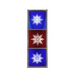 A leaded and coloured glass triple panel