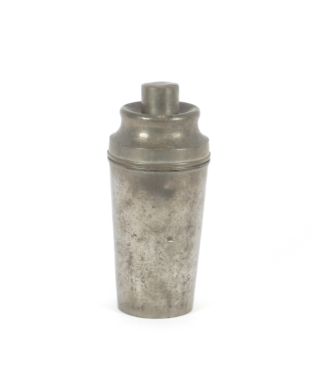 A pewter cocktail shaker