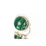 A white metal and malachite set ring