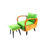 A pair of Art Deco deep seated armchairs and match