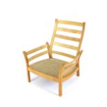 A light Ercol ladder back three piece suite - lack