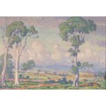 20th Century landscape study with tall trees and r