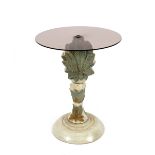 A Bernard Rooke pottery lamp table, having circular smoked glass top