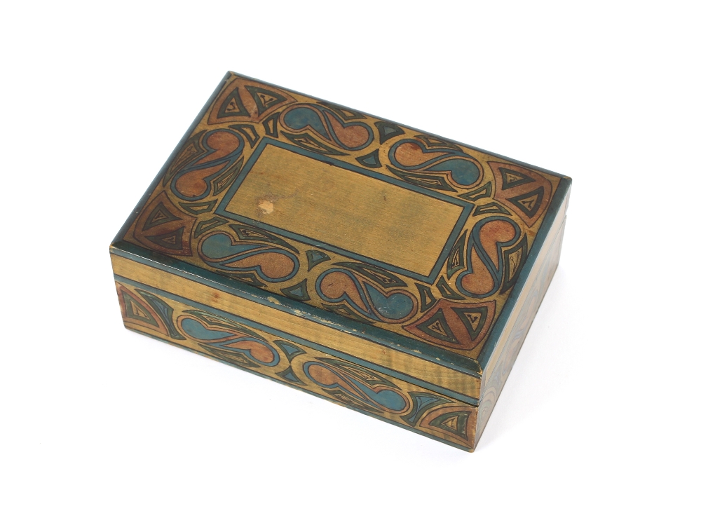 An Arts & Crafts pen and ink decorated wooden box