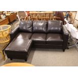 A good quality dark brown faux leather corner settee