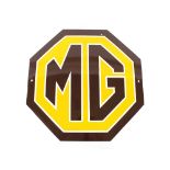 An enamel MG sign, of octagonal form, 40cm x 40cm
