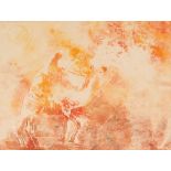 Annabel Pope, mono print depicting figure riding a