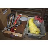 Two boxes of various tools, string etc.