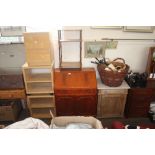 A yew wood bureau fitted single drawer; together w